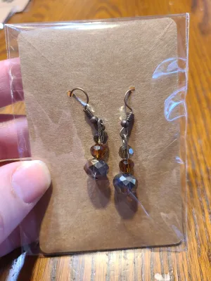 3-Tier Earrings with Gray and Amber Beads