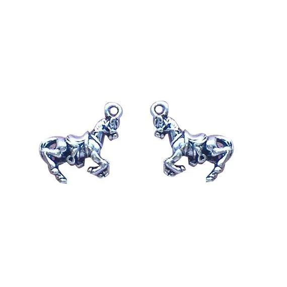 5 Pcs Tibetan Silver Horse With Saddle Galloping 18X21mm 3D Charms Pendants