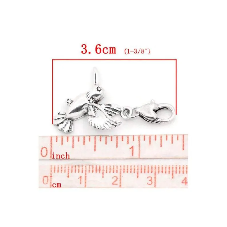 5 Pcs Tibetan Silver HUMMINGBIRD ON HEART LOBSTER CLASP 36mm x 21mm Charms Pendants, Lead & Nickel Free Metal Charms Pendants Beads