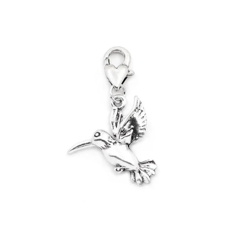 5 Pcs Tibetan Silver HUMMINGBIRD ON HEART LOBSTER CLASP 36mm x 21mm Charms Pendants, Lead & Nickel Free Metal Charms Pendants Beads