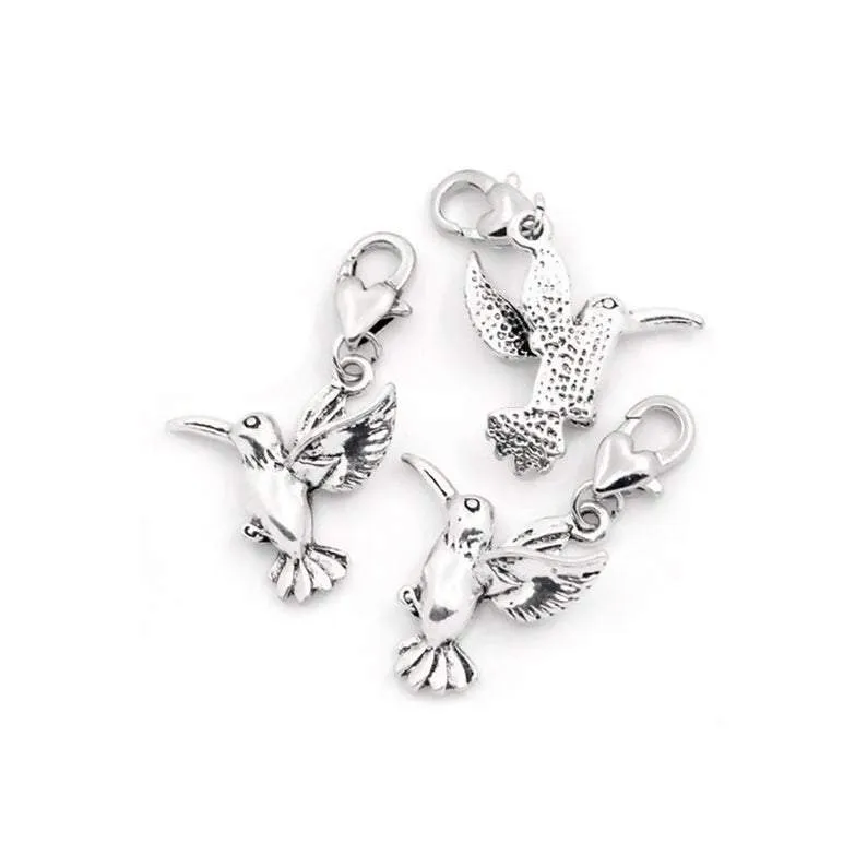 5 Pcs Tibetan Silver HUMMINGBIRD ON HEART LOBSTER CLASP 36mm x 21mm Charms Pendants, Lead & Nickel Free Metal Charms Pendants Beads