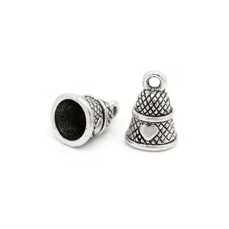 5 PcsTibetan Silver Thimble With Heart Sewing Needlework 3D 14mm x 10mm Charms Pendants