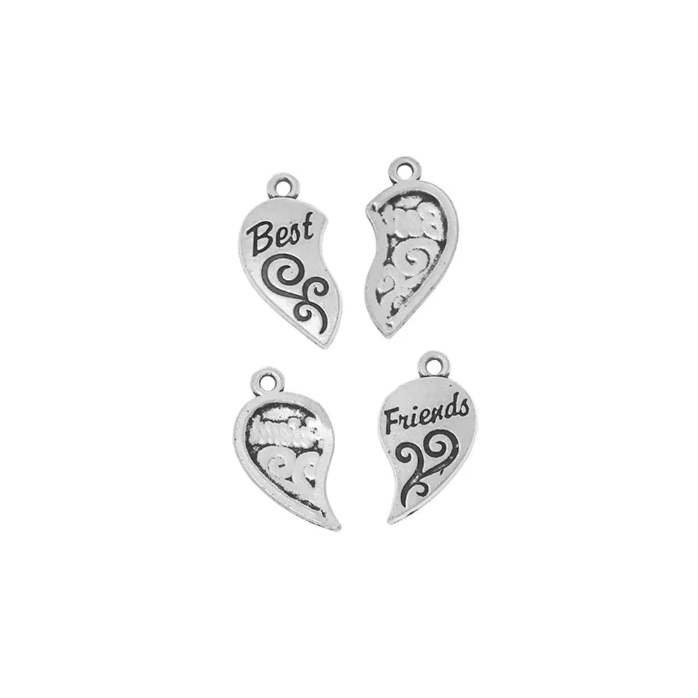 5 Set Tibetan Silver "BEST FRIENDS" BROKEN HEARTS (2 PIECES) 23mm x 12mm Charms Pendants, Lead & Nickel Free Metal Charms Pendants Beads