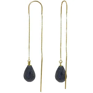 6.6 Carat 14K Solid Yellow Gold Threaded Dangles Earrings Sapphire