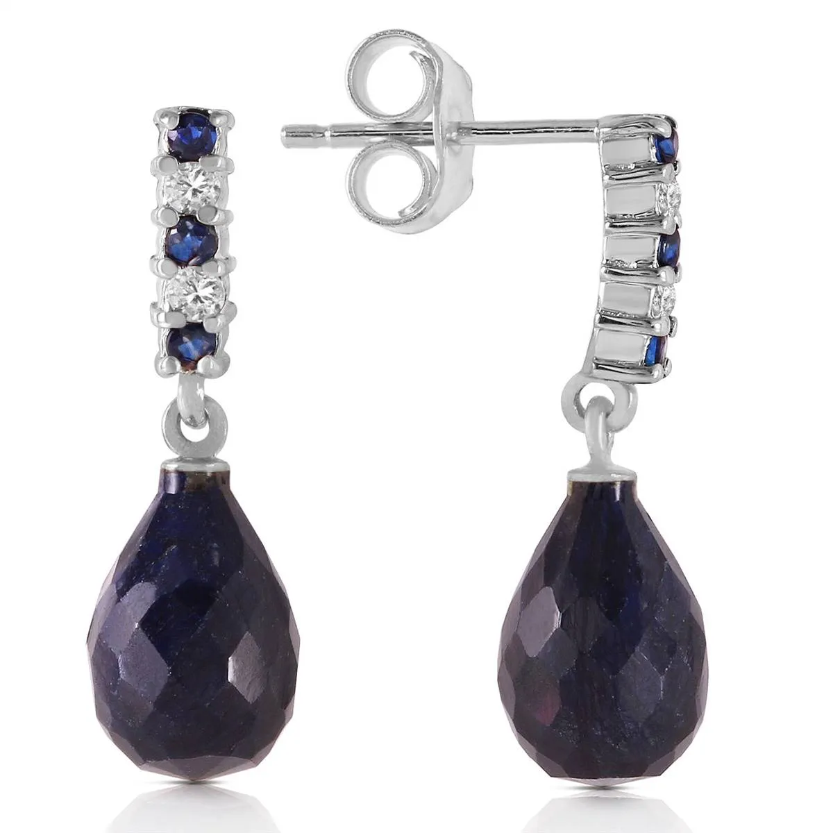 6.9 Carat 14K Solid White Gold Diamond Sapphire Earrings Dangling Briolett