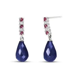 6.9 Carat 14K Solid White Gold Diamond Sapphire Earrings Dangling Briolett