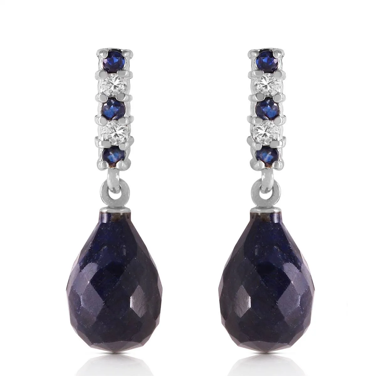 6.9 Carat 14K Solid White Gold Diamond Sapphire Earrings Dangling Briolett