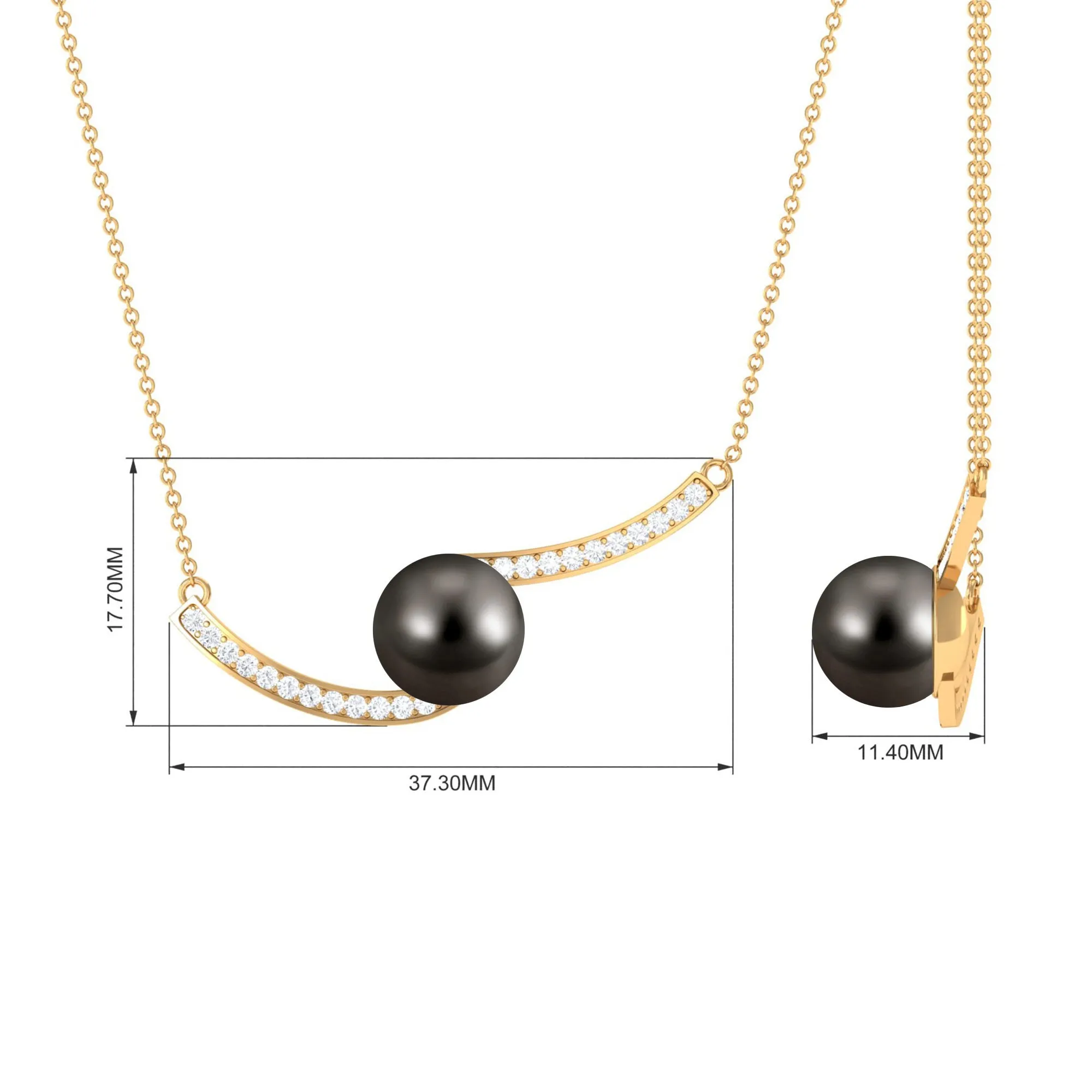 8.75 CT Tahitian Pearl Minimal Bar Necklace with Diamond