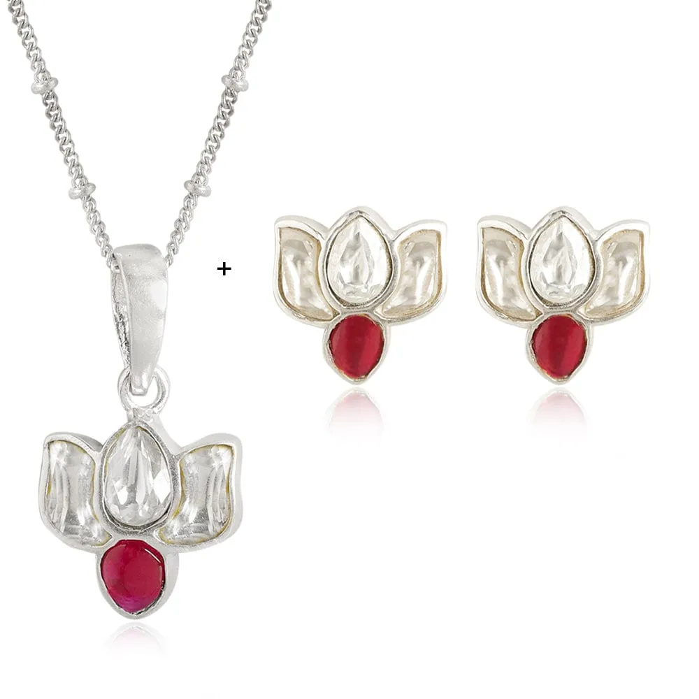 92.5 Silver White Kundan sacred lotus Necklace