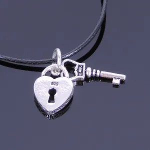 925 Sterling Silver Key To Heart Pendant Handmade Adjustable Wax Rope Necklace Men Women DiyNotion NK003