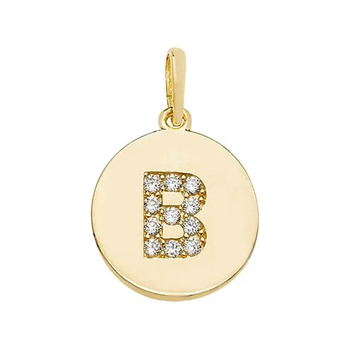 9CT GOLD CZ INITIAL ROUND PENDANT