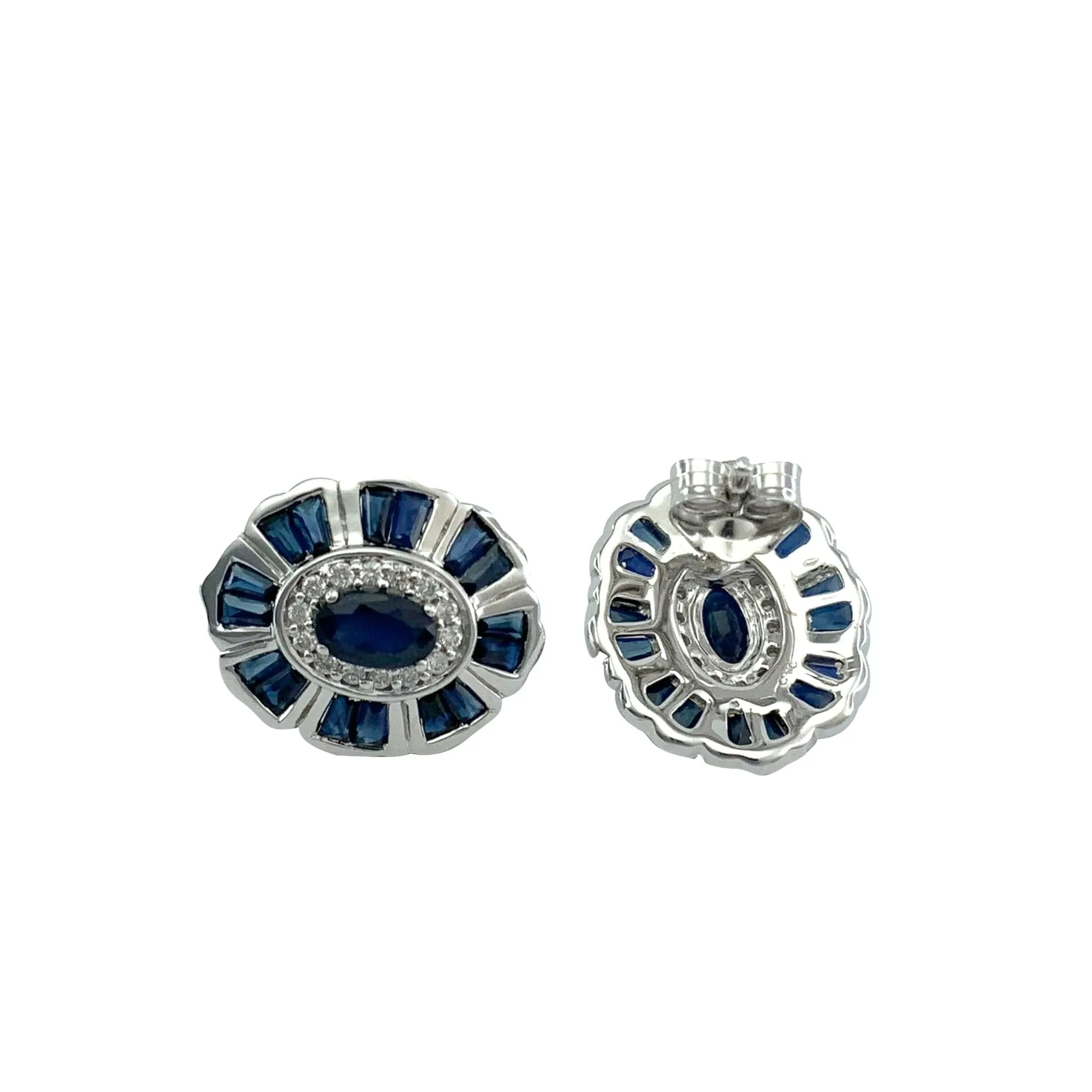 9K White Gold Sapphire and Diamond Earrings - 20708627