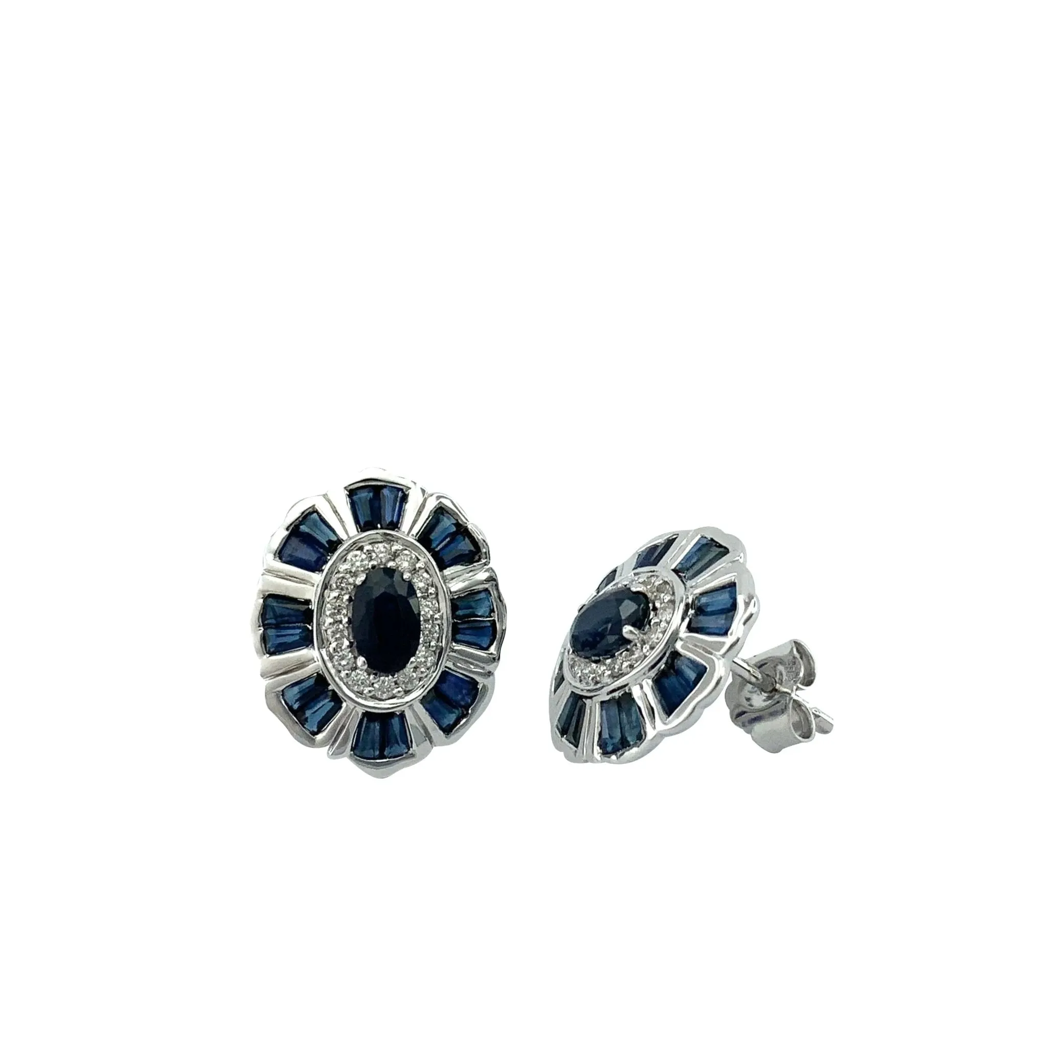 9K White Gold Sapphire and Diamond Earrings - 20708627