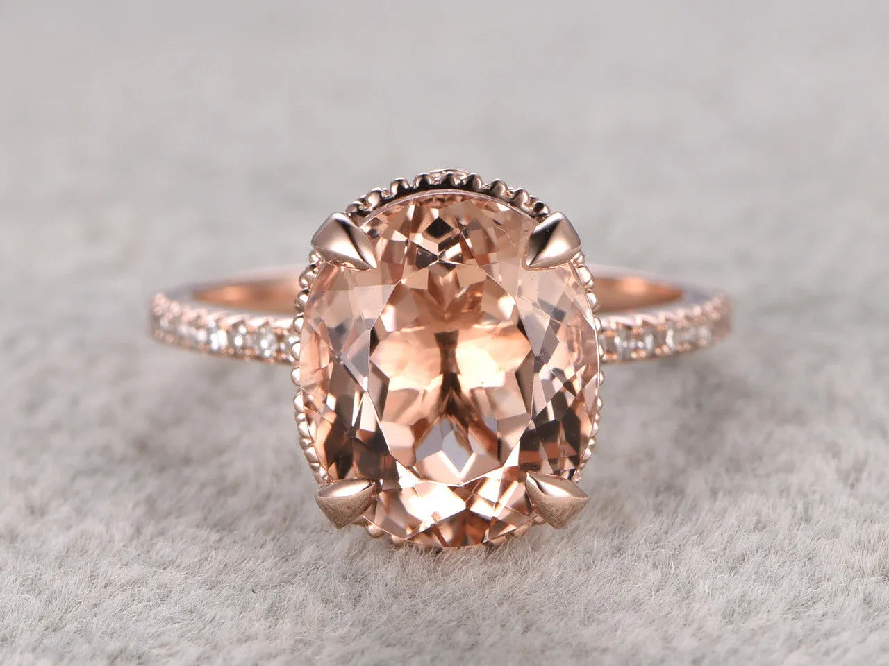 9x11mm Oval 3.5 carat Morganite Engagement Ring Diamond Wedding Ring 14k Rose Gold  Filigree Retro Vintage Floral Set