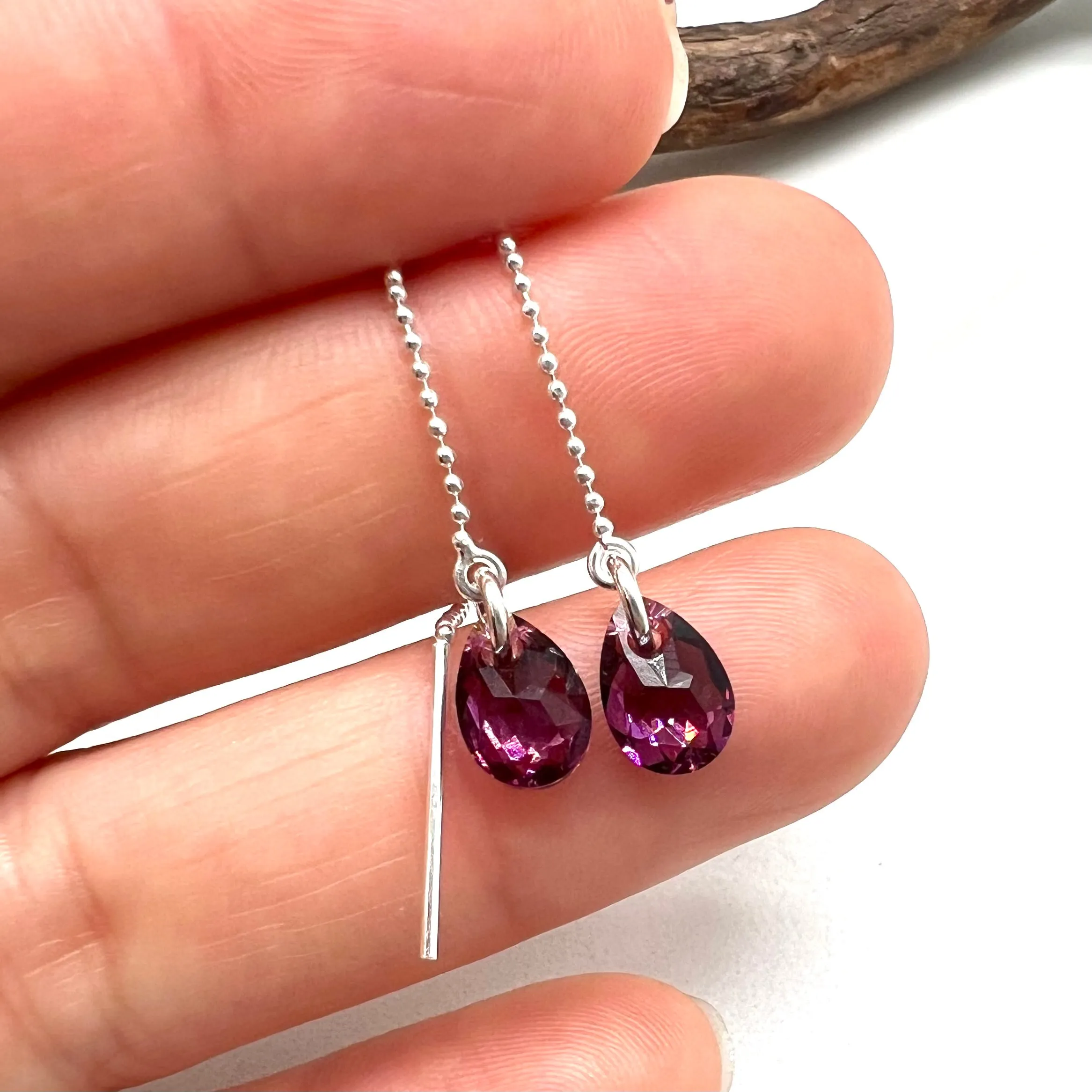 Amethyst Crystal Threader Earrings