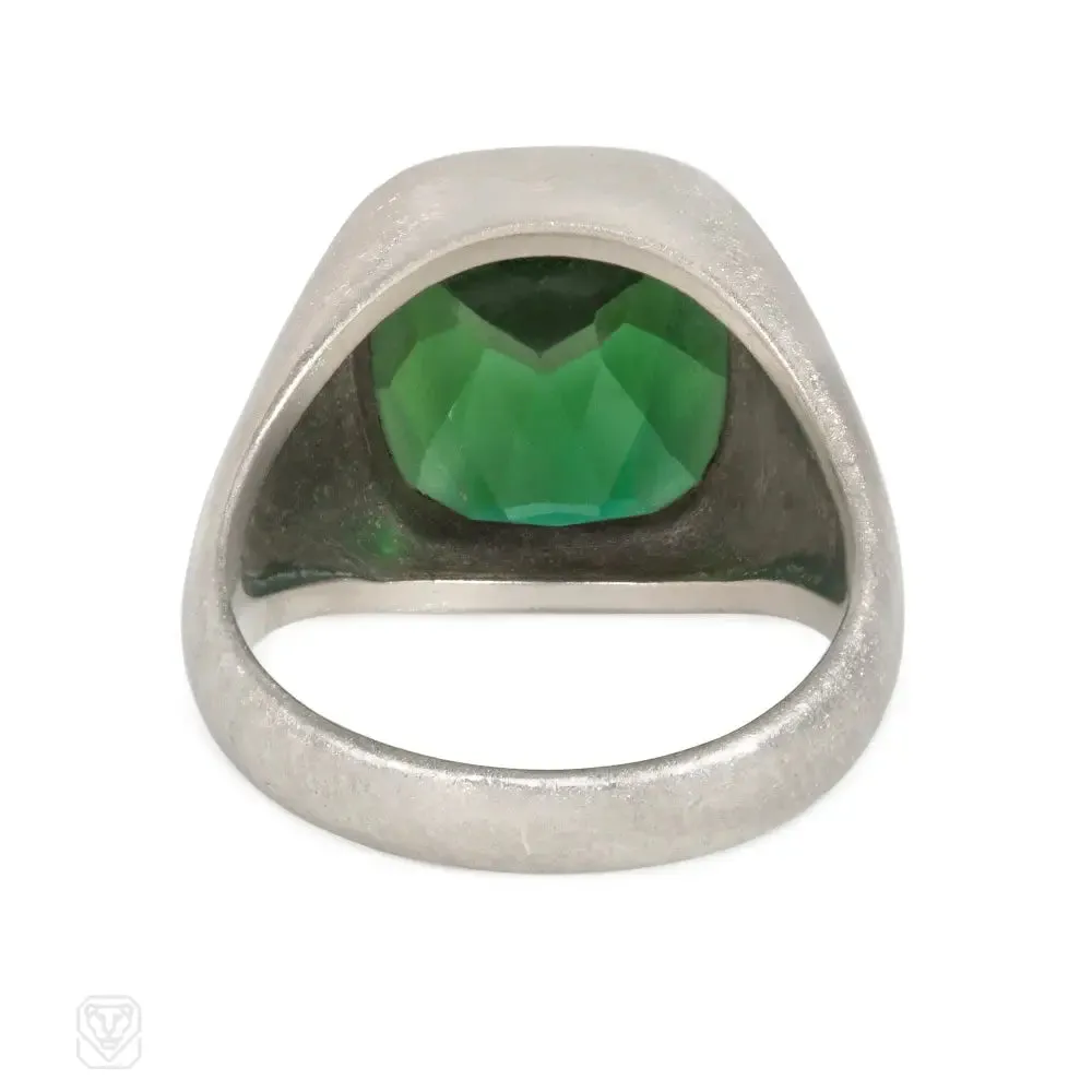 An Art Deco tourmaline signet ring, in platinum. Atw tourmal...