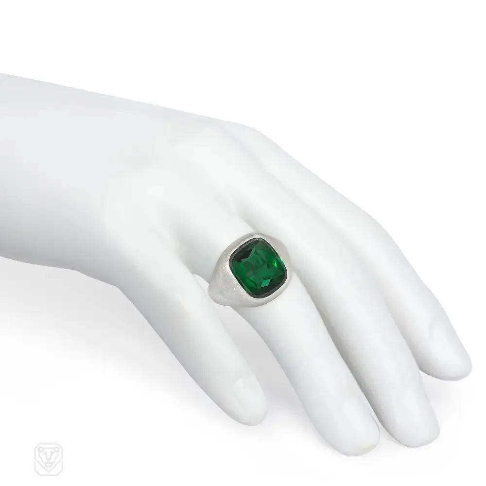 An Art Deco tourmaline signet ring, in platinum. Atw tourmal...