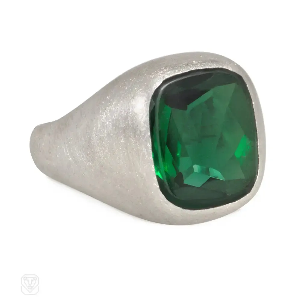 An Art Deco tourmaline signet ring, in platinum. Atw tourmal...