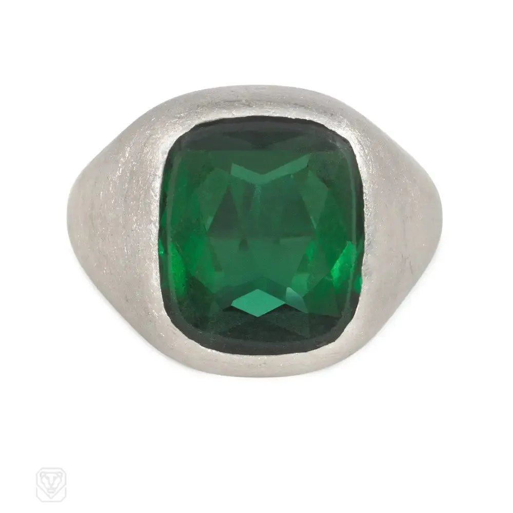 An Art Deco tourmaline signet ring, in platinum. Atw tourmal...