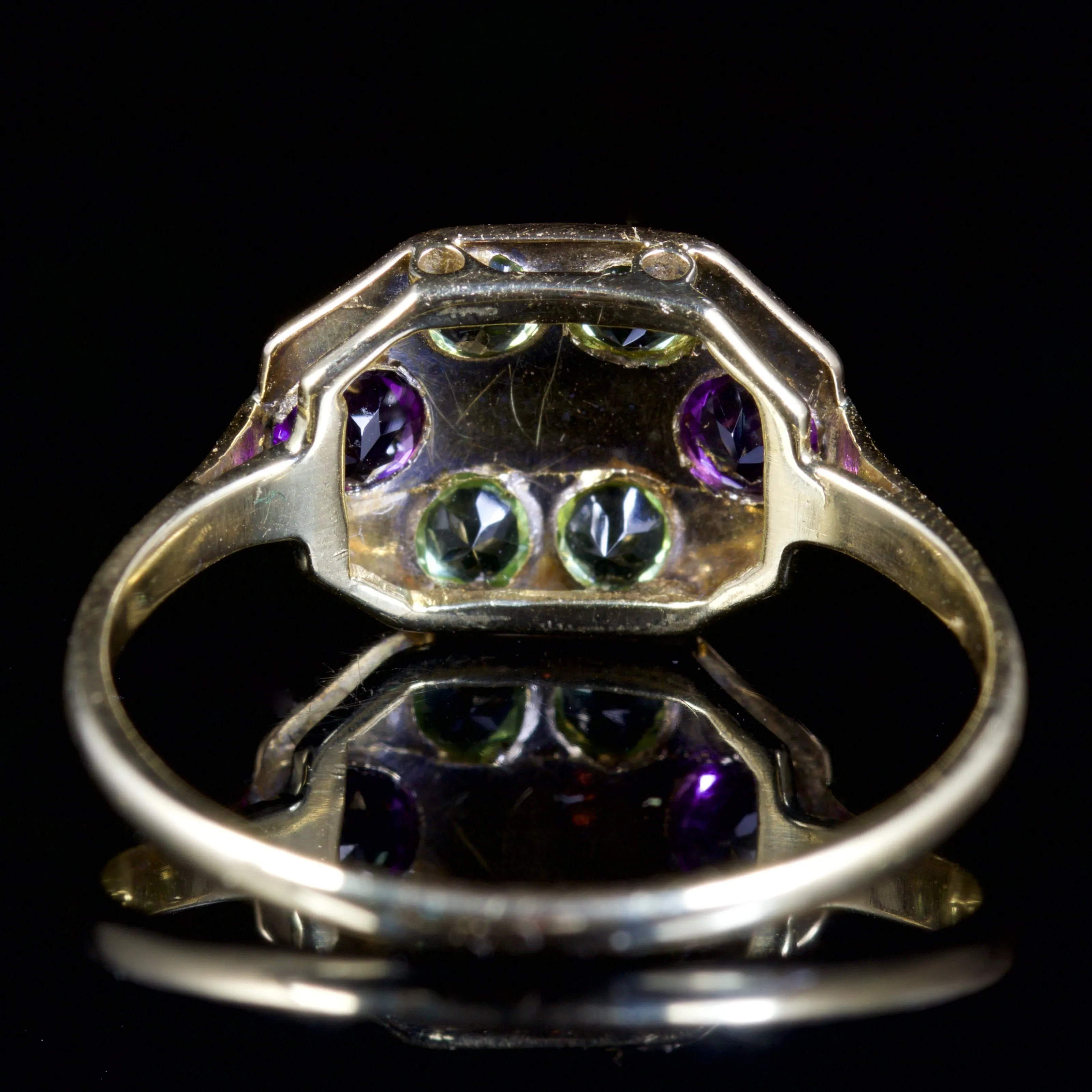 Antique Edwardian Suffragette Ring Diamond Amethyst Peridot 18Ct Gold Circa 1915