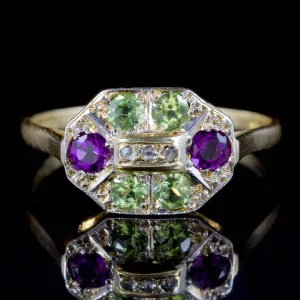 Antique Edwardian Suffragette Ring Diamond Amethyst Peridot 18Ct Gold Circa 1915