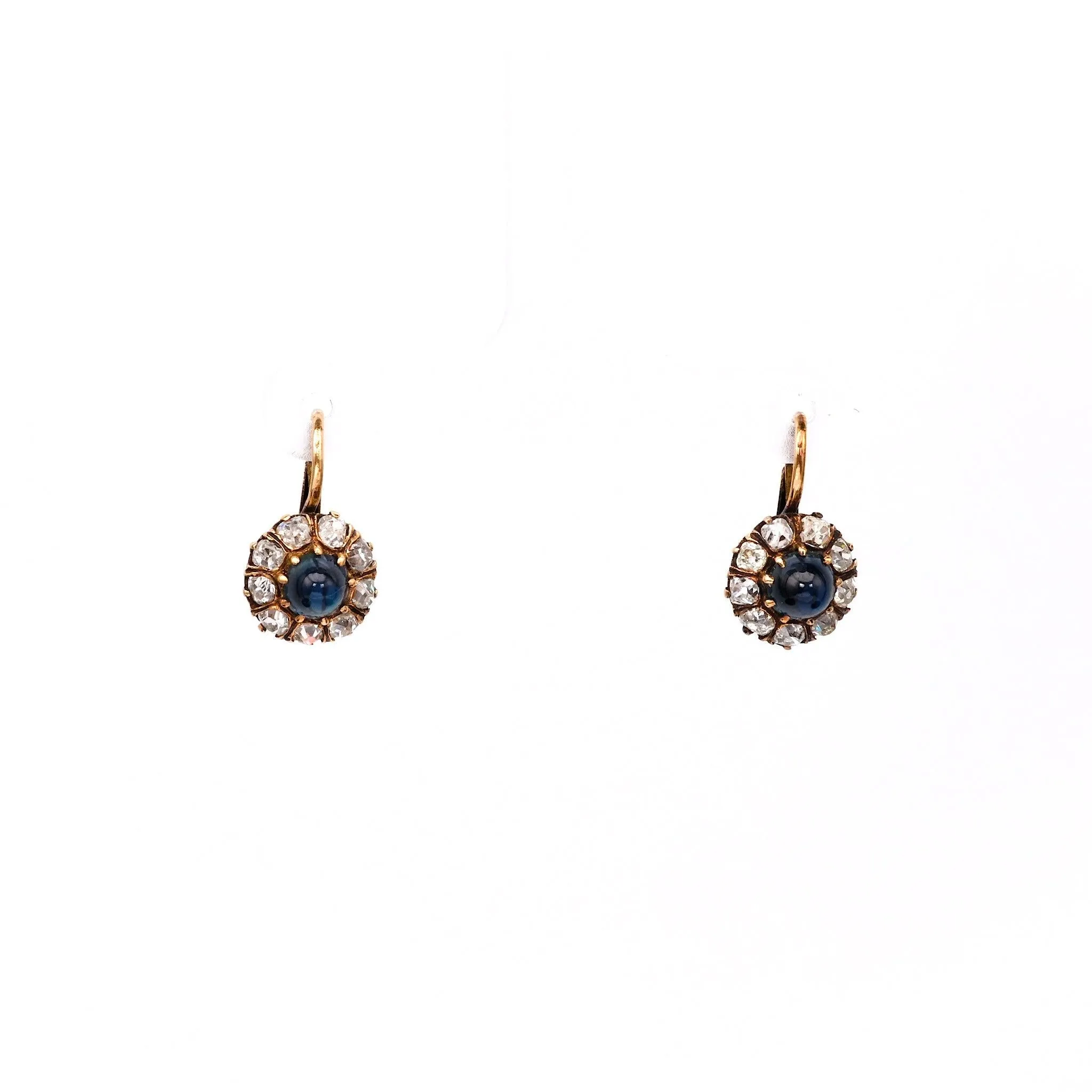 Antique Inspired Sapphire Diamond 18k Rose Gold Cluster Earrings