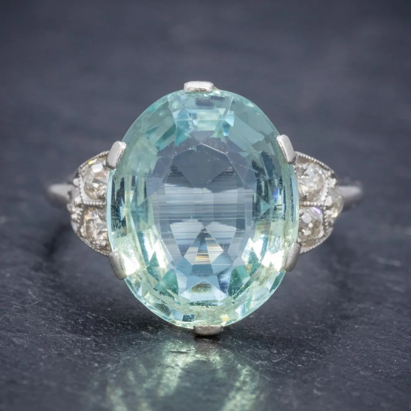 Art Deco Aquamarine Ring Platinum 6Ct Aqua Circa 1920