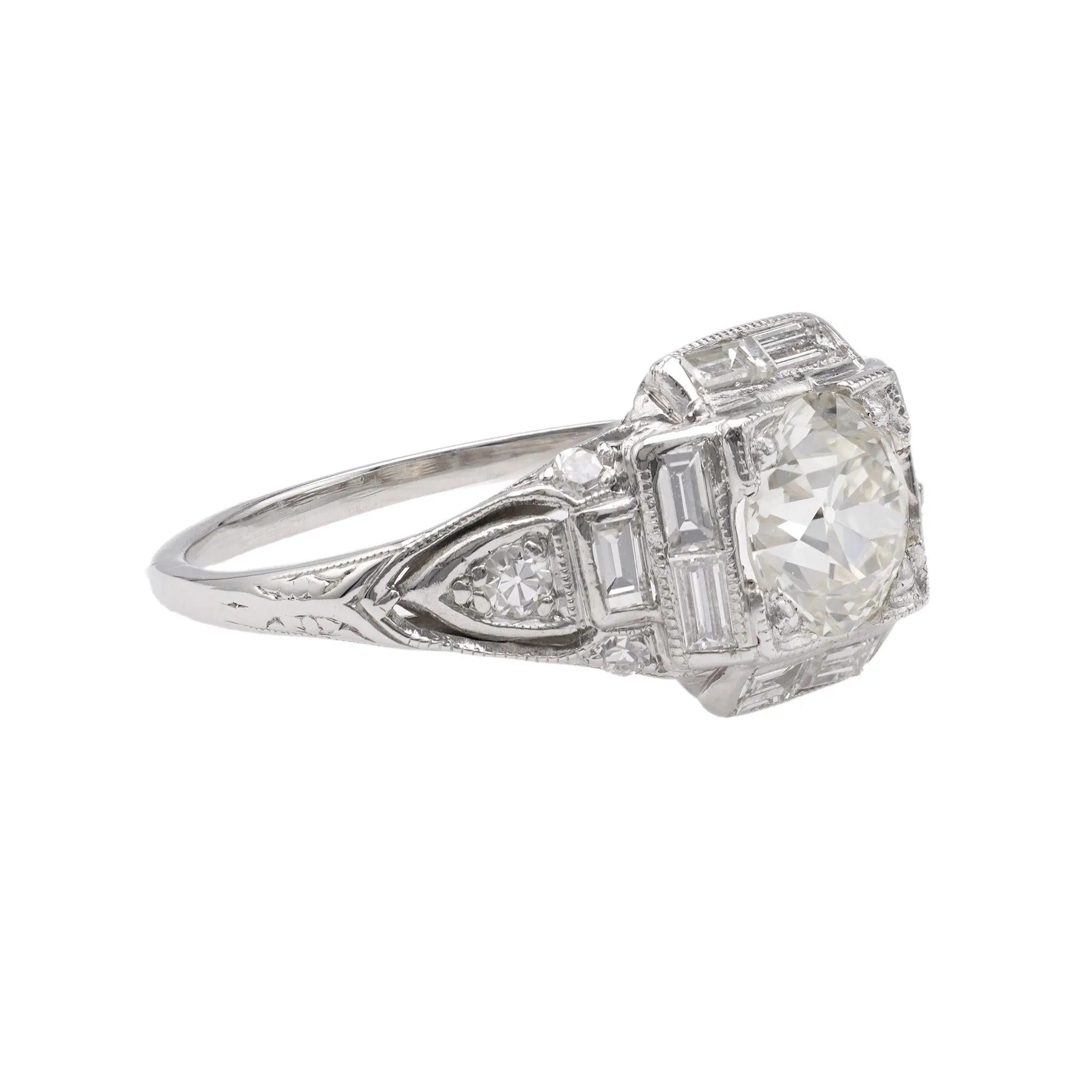 Art Deco GIA 1.04 Carat Old European Cut Diamond Platinum Ring