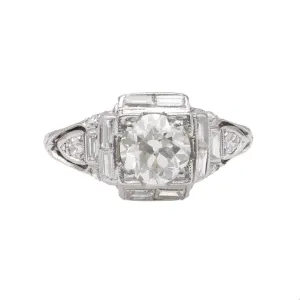 Art Deco GIA 1.04 Carat Old European Cut Diamond Platinum Ring