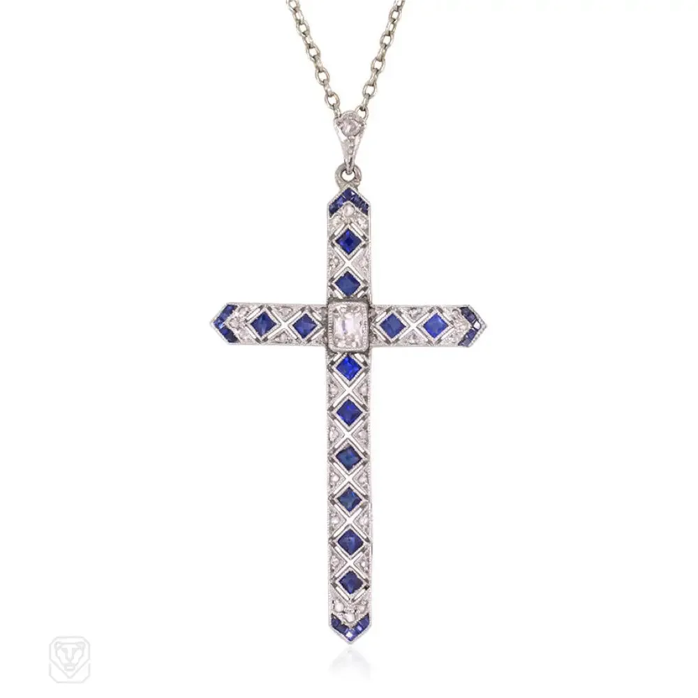 Art Deco sapphire and diamond cross