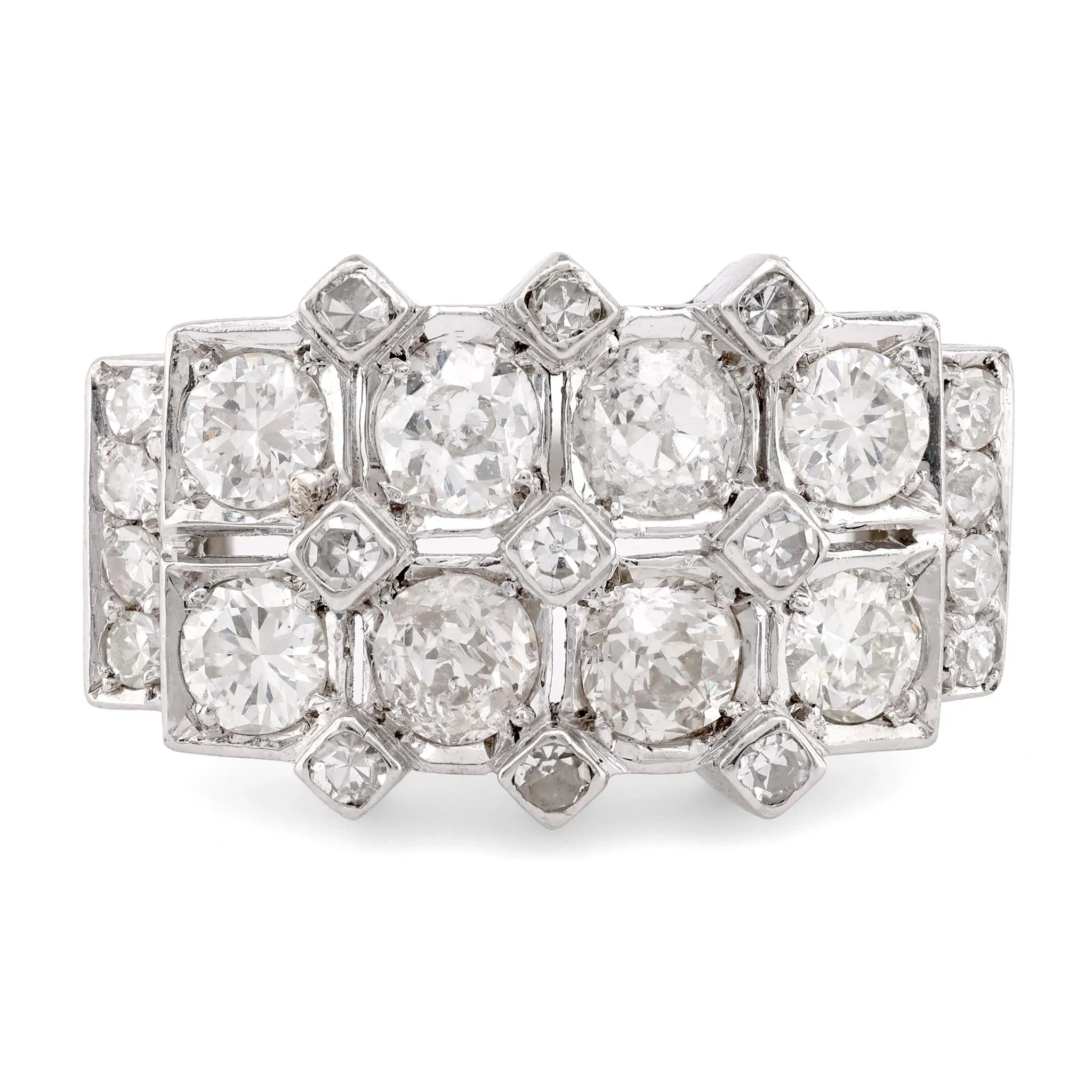 Art Deco Style Diamond Platinum Two Row Ring