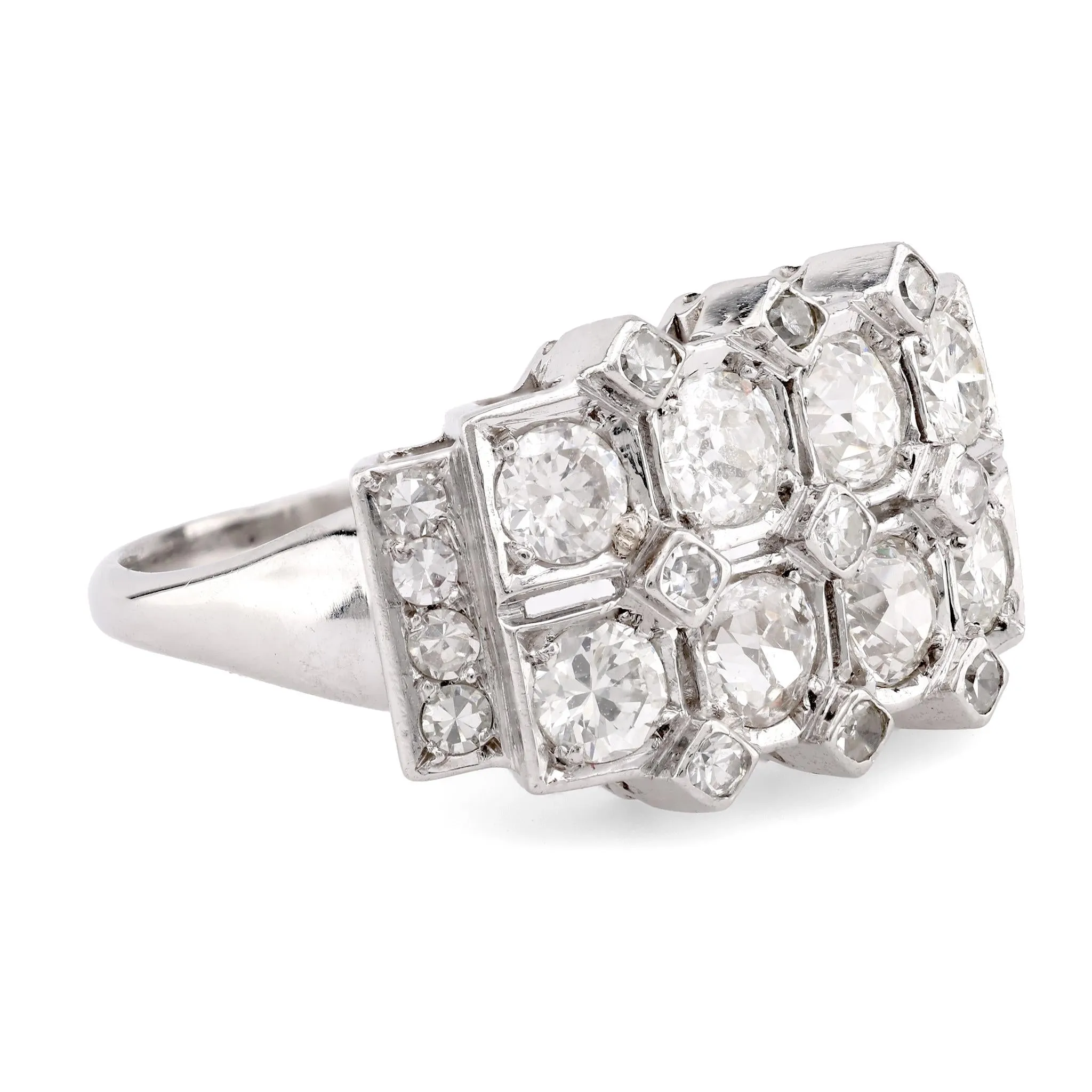 Art Deco Style Diamond Platinum Two Row Ring