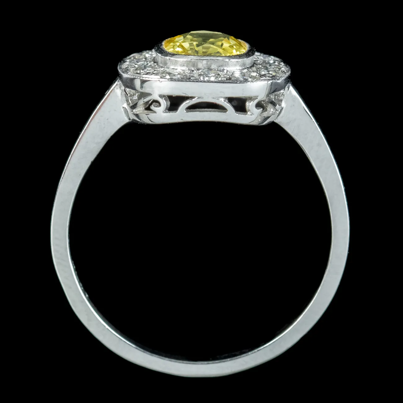 Art Deco Style Yellow Sapphire Diamond Cluster Ring 1.2ct Sapphire