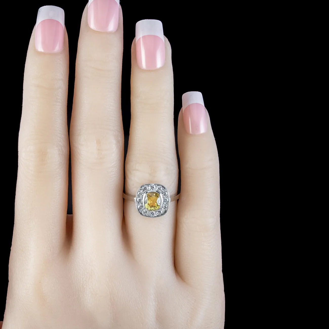 Art Deco Style Yellow Sapphire Diamond Cluster Ring 1.2ct Sapphire