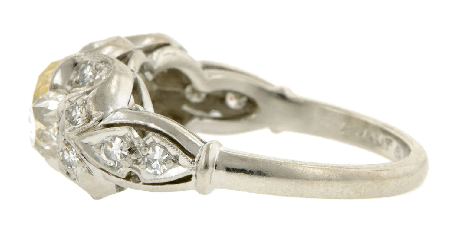 Art Deco Three Stone Engagement Ring, Old Mine 0.95ct