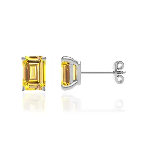 AVIANA - Emerald Yellow Sapphire 18k White Gold Stud Earrings