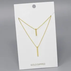 Bar Pendant Gold Dipped Layered Short Necklace