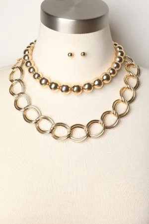 Bead with Chain Stack Necklace