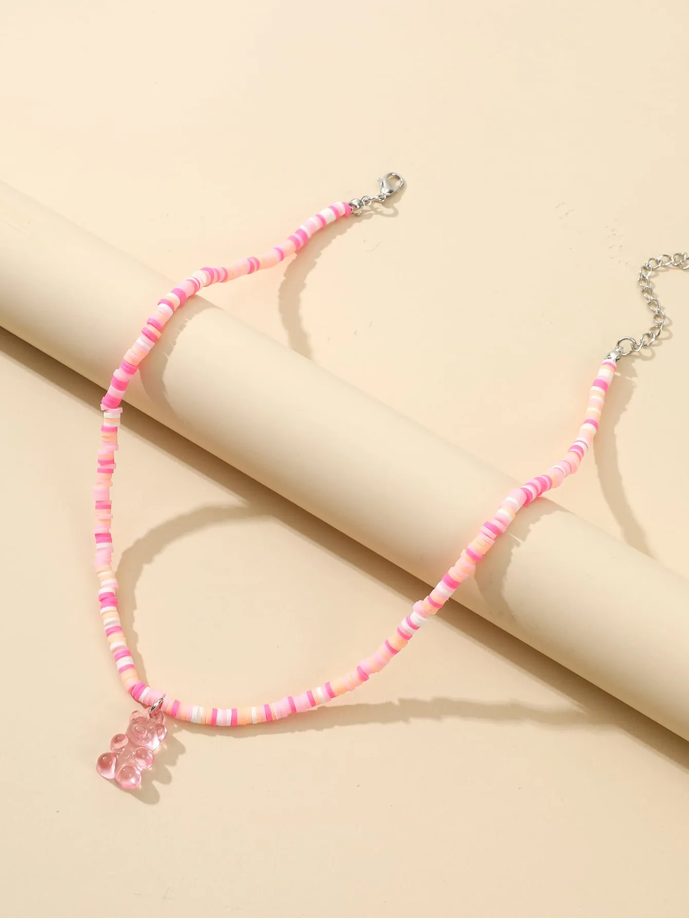 Bear Charm Pink Beaded Necklace for Women Girls Accessories Jewelry Gifts Gift