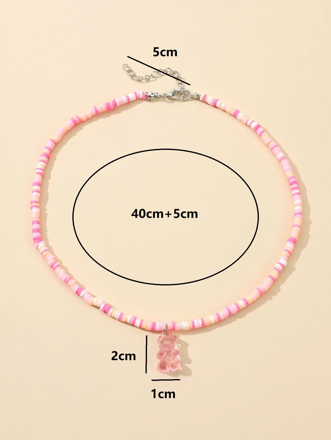 Bear Charm Pink Beaded Necklace for Women Girls Accessories Jewelry Gifts Gift