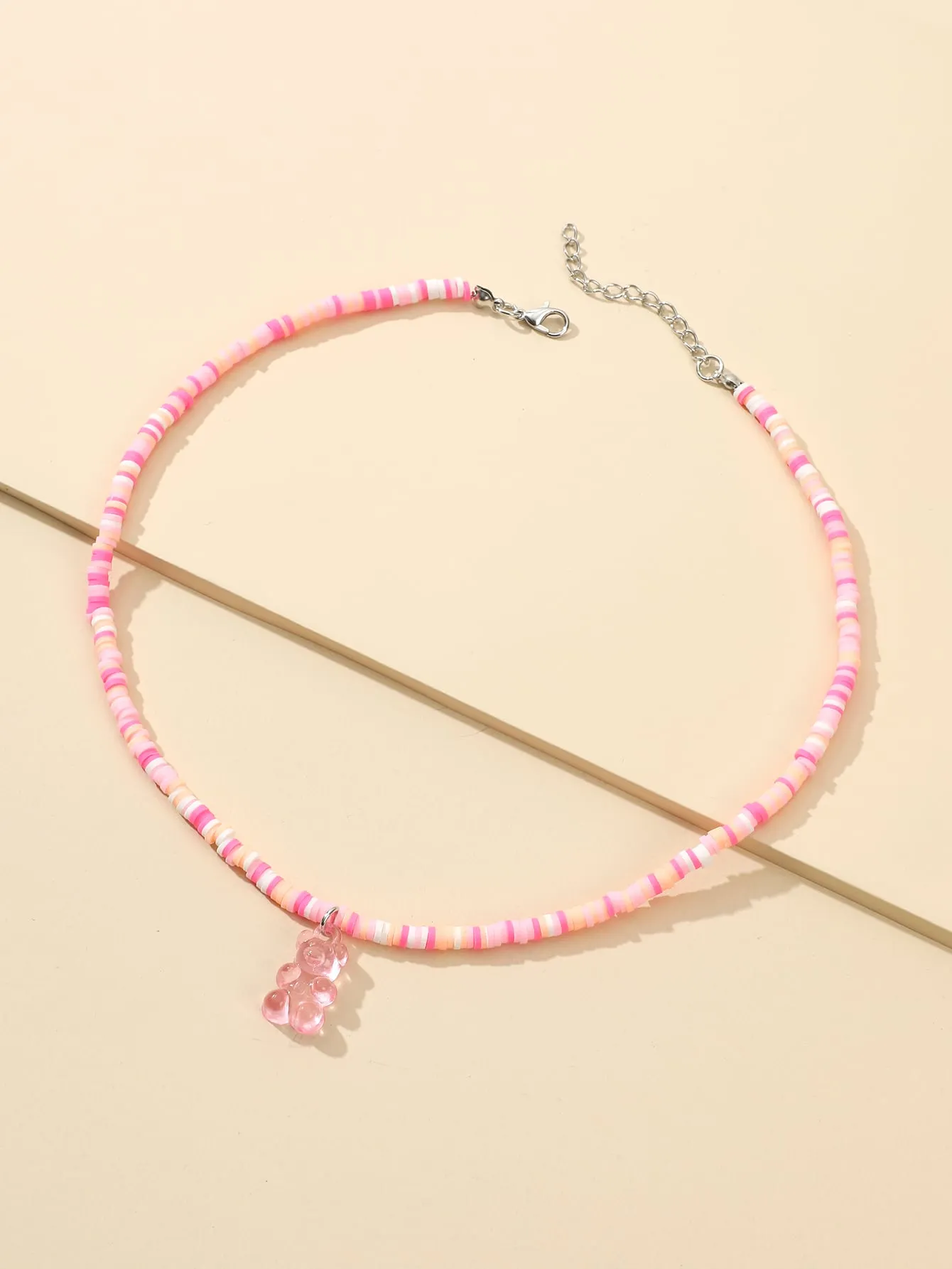 Bear Charm Pink Beaded Necklace for Women Girls Accessories Jewelry Gifts Gift