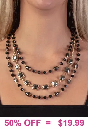 Black 3 Layer crystal beaded necklace