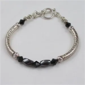 Black Beauty Hematite & Sterling Noodle Bangle Bracelet