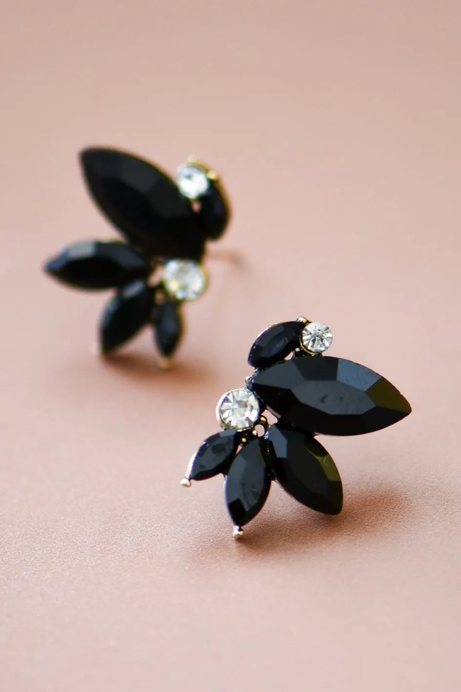 Black Crystal Petal Studs