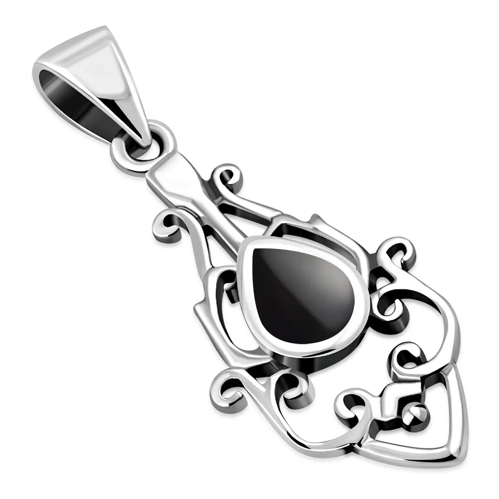 Black Onyx Ethnic Sterling Silver Drop Pendant