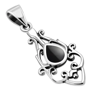 Black Onyx Ethnic Sterling Silver Drop Pendant