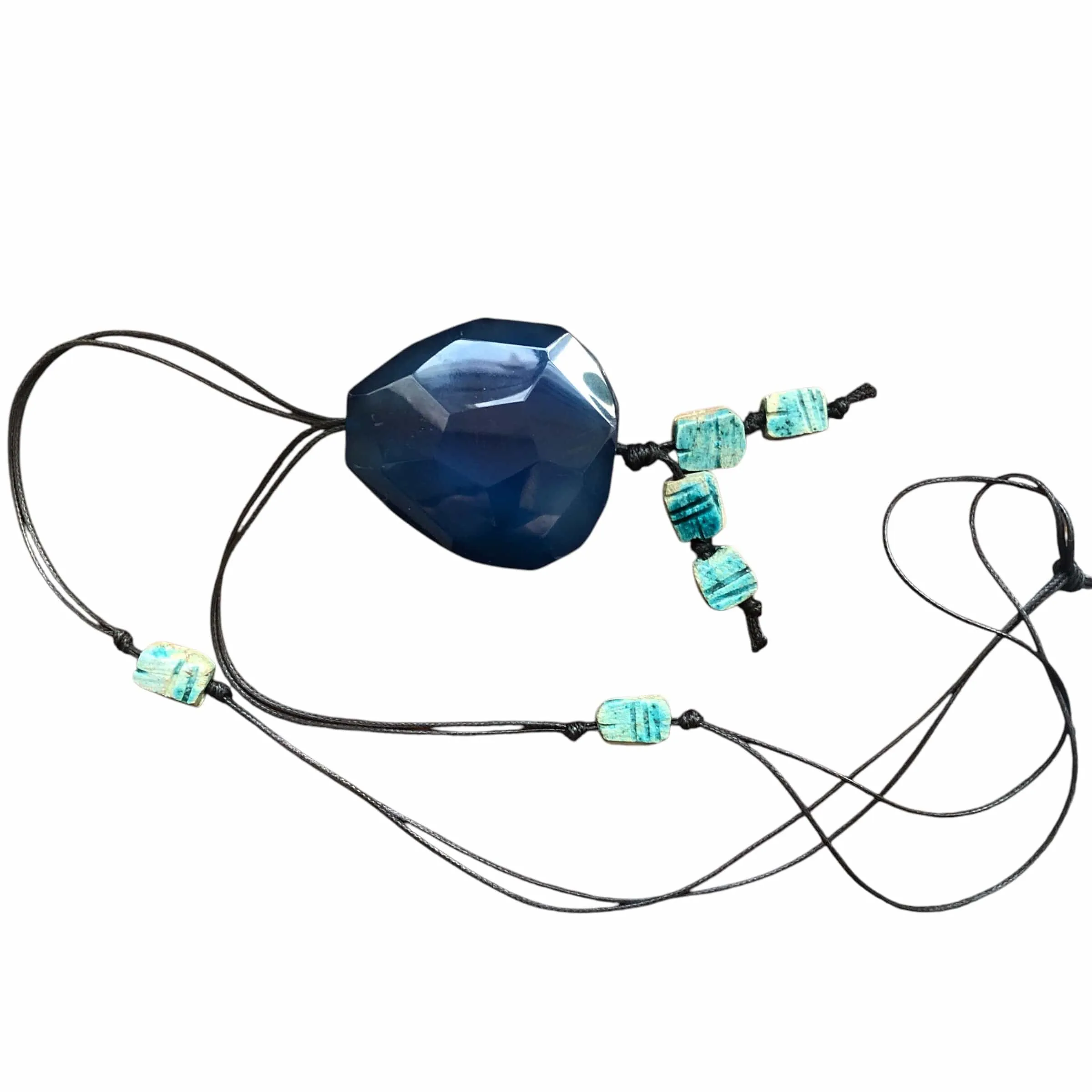 Blue Agate and Egyptian Beads Pendant Necklace