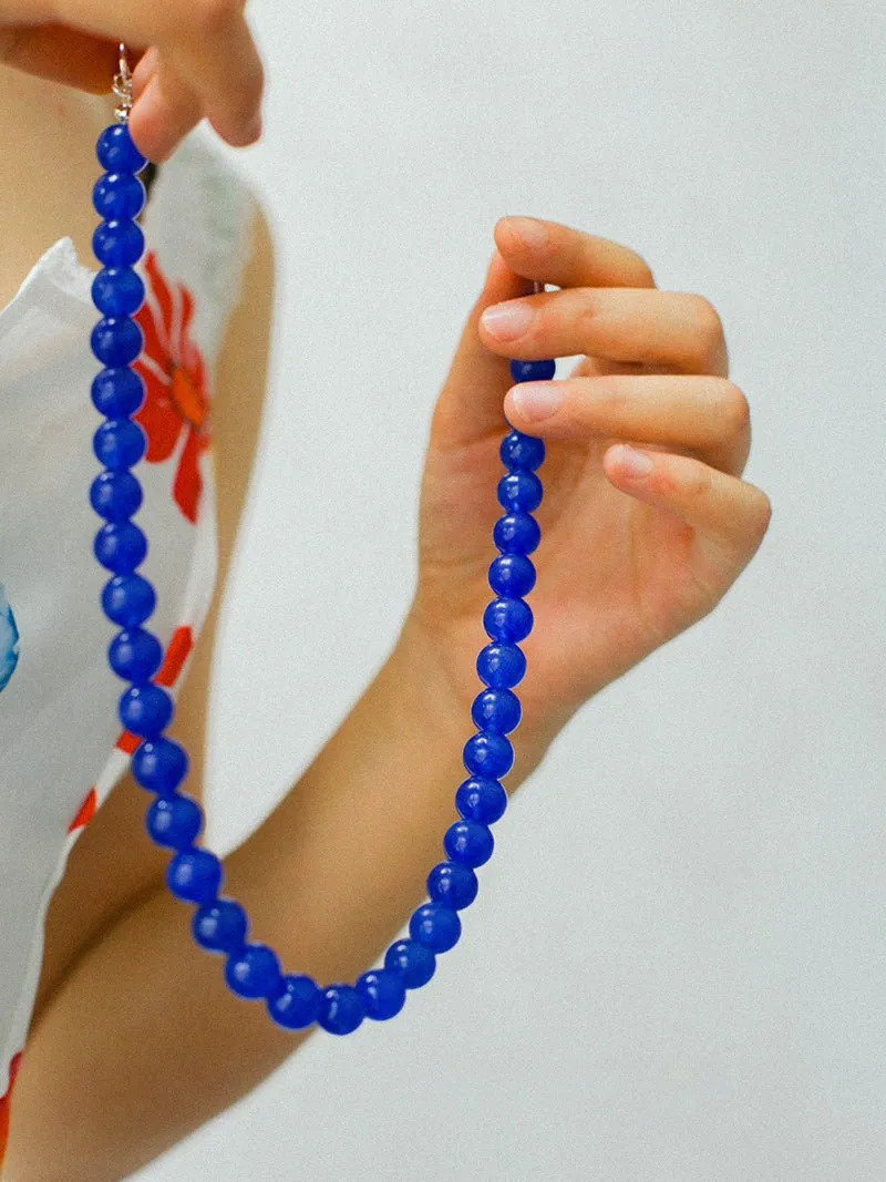 Blue Onyx Beaded Figure 8 Buckle Necklace