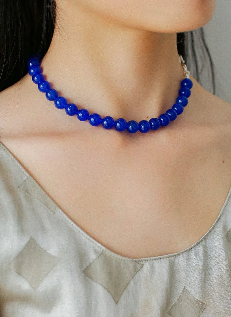 Blue Onyx Beaded Figure 8 Buckle Necklace