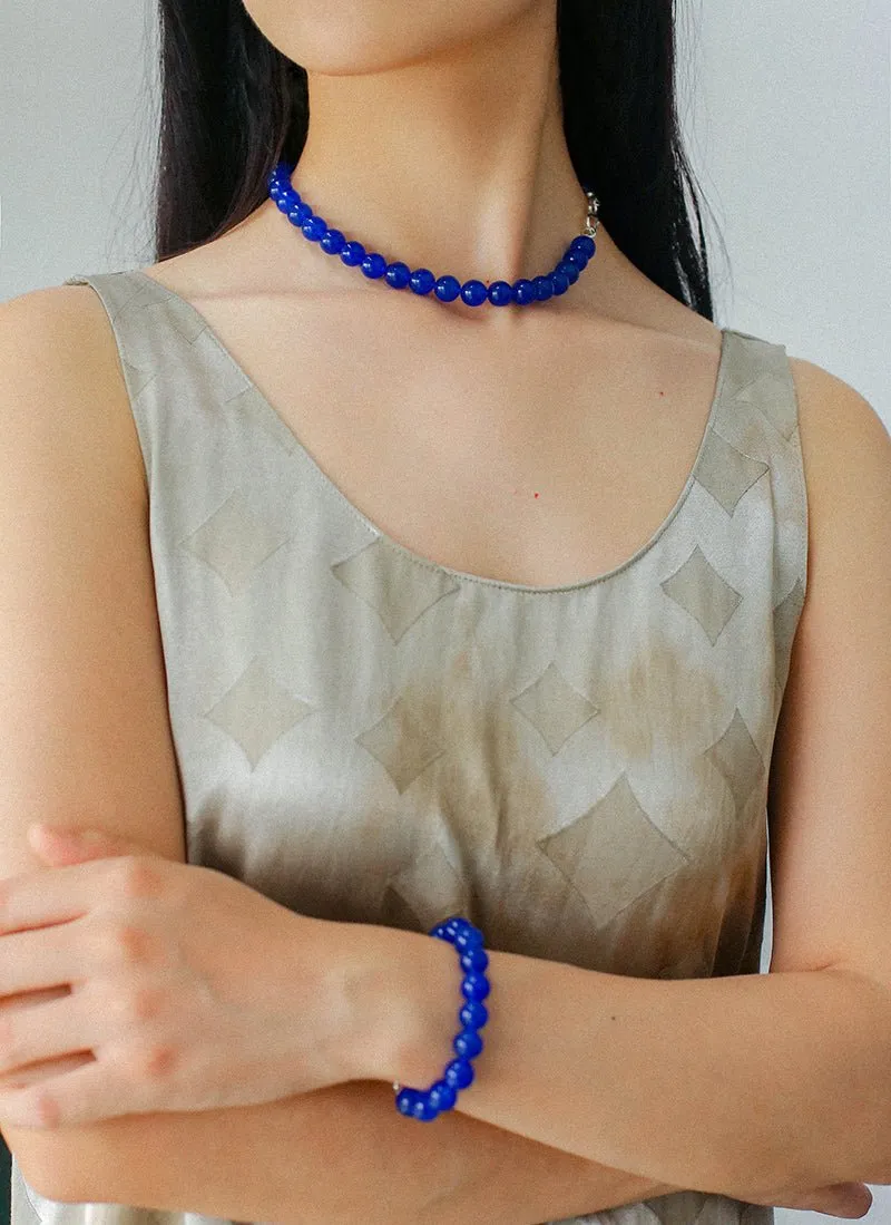 Blue Onyx Beaded Figure 8 Buckle Necklace